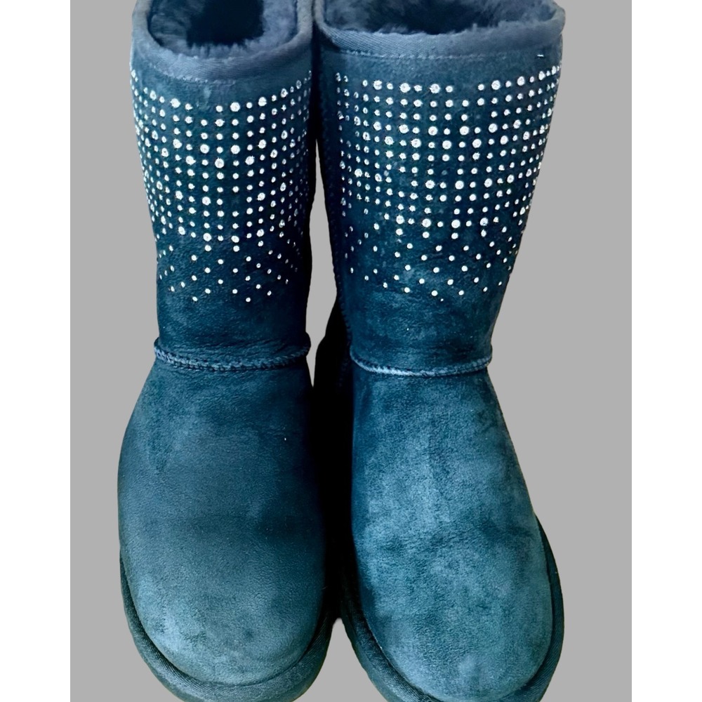 UGG Australia Classic Short Black Suede Swarovski bling Boots Women's Size 8
